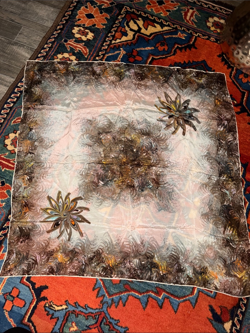 Vintage~ Mid Century Japan Marbled
Watercolor 31" Square Scarf 100% Silk